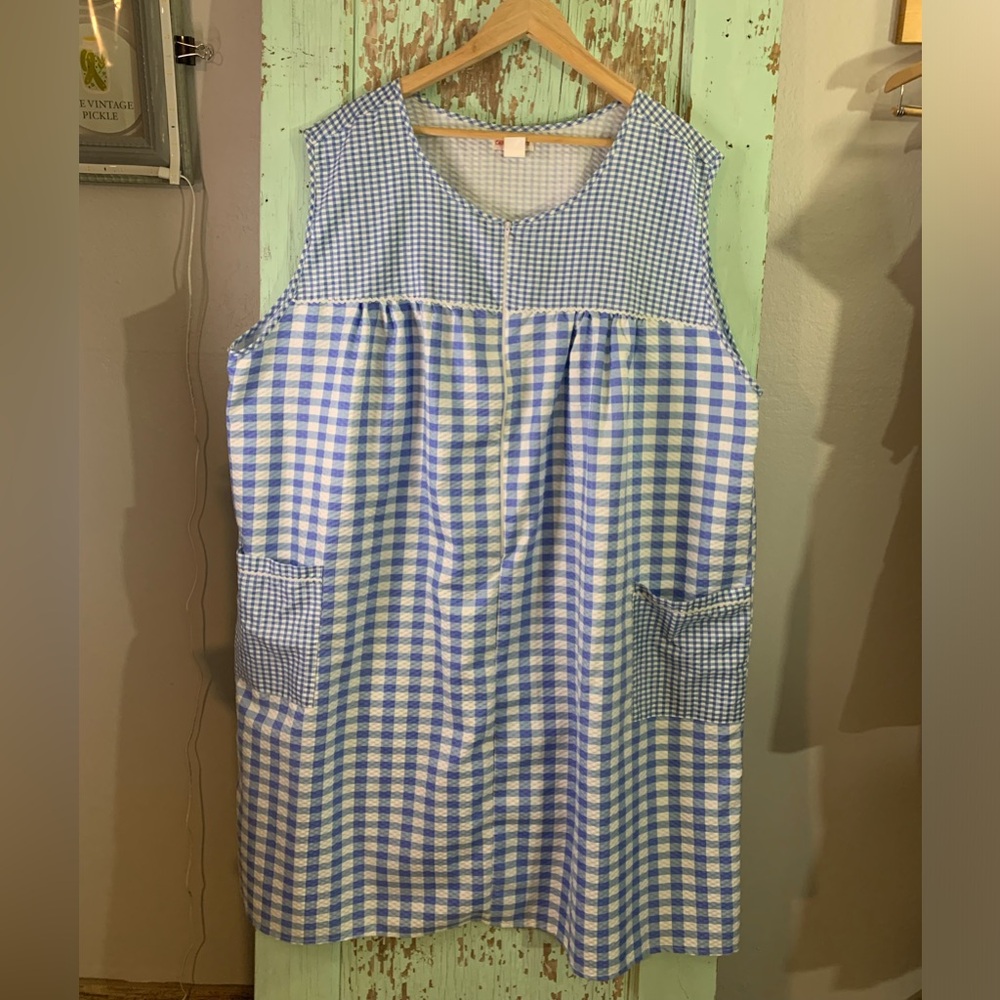 Women’s Casual Nights blue and white gingham nightgown with pockets